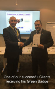 Taxi Knowledge of London Client receiving his green badge